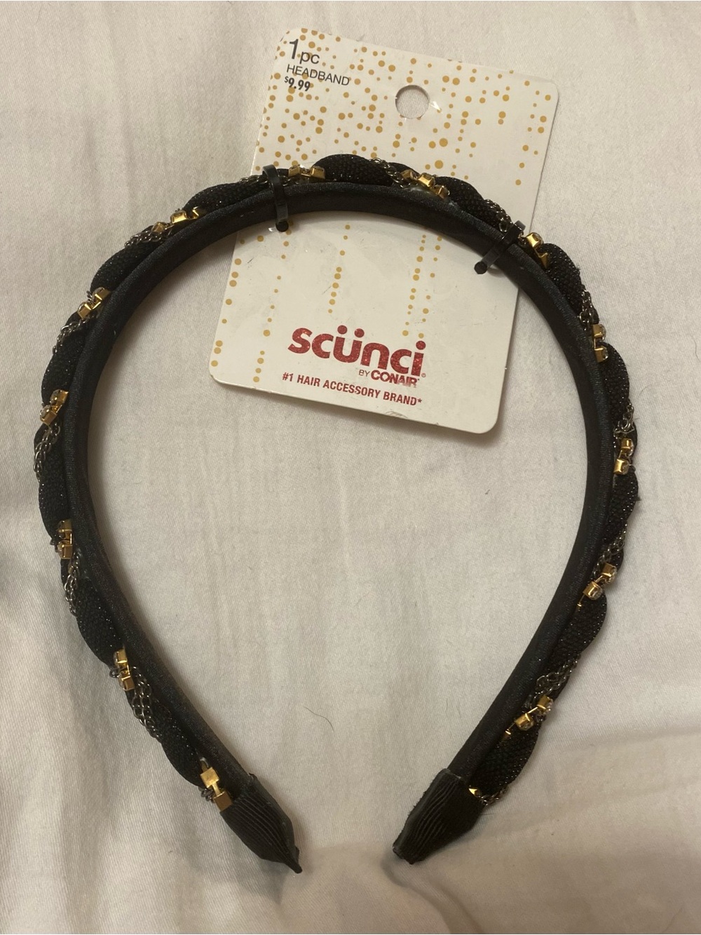 Scunci Braided Rhinestone Chain Headband Black Sparkle New